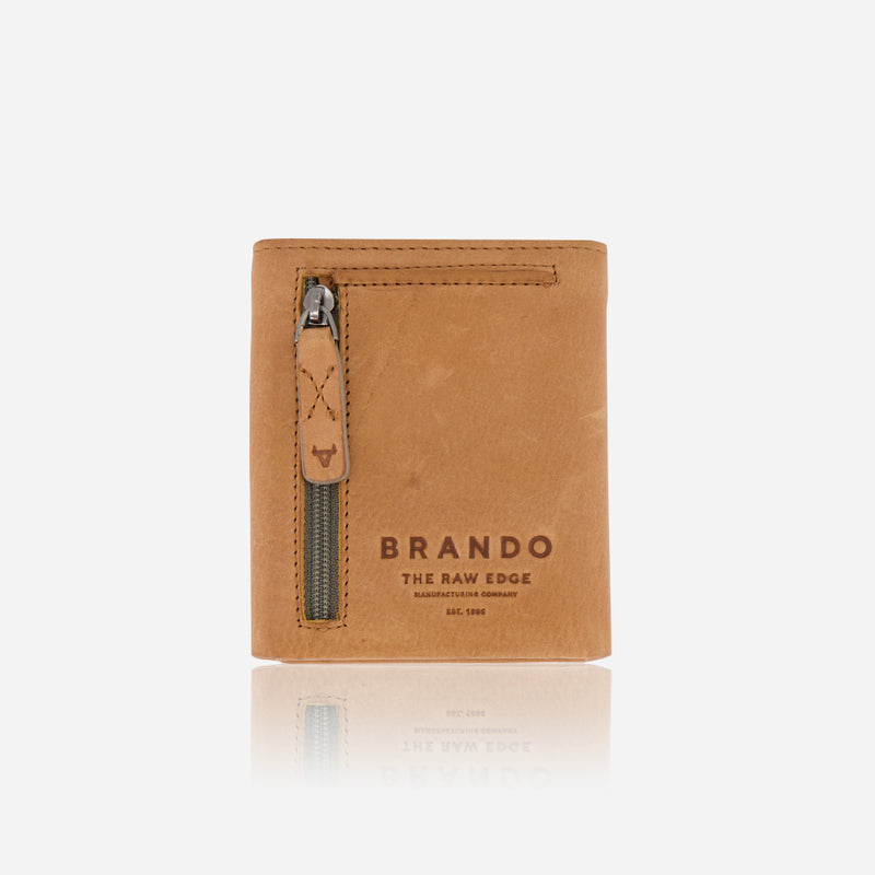 Brando Cooper Upright Trifold Leather Wallet Tan
