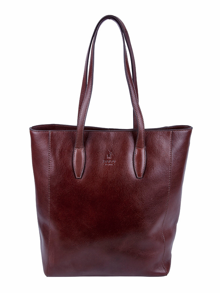 Polo Osaka Leather N/S Tote Handbag Brown