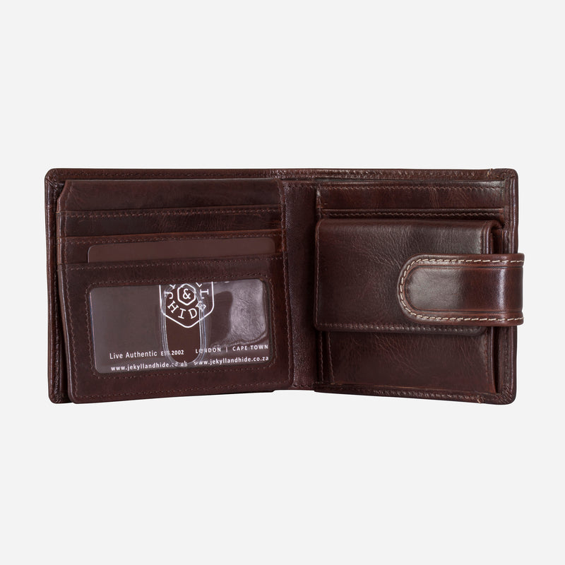 Jekyll & Hide Oxford Billfold Wallet With Coin And Tab Closure Coffee