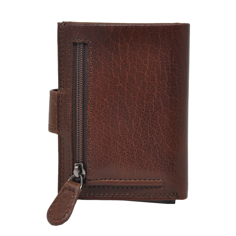 Dakar Wild Leather Credit Card Holder Metal Tube Brown