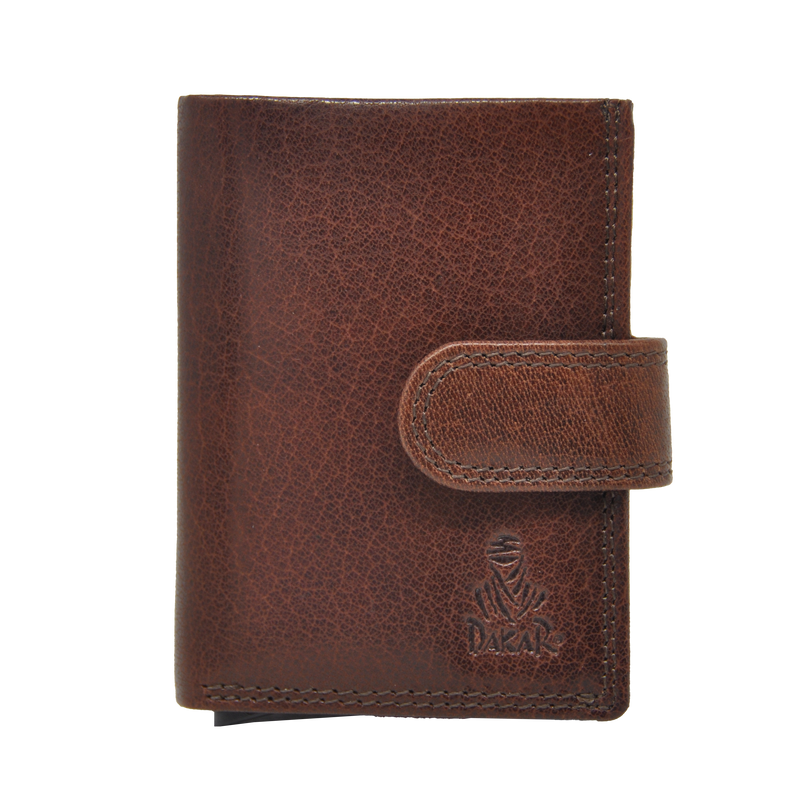 Dakar Wild Leather Credit Card Holder Metal Tube Brown