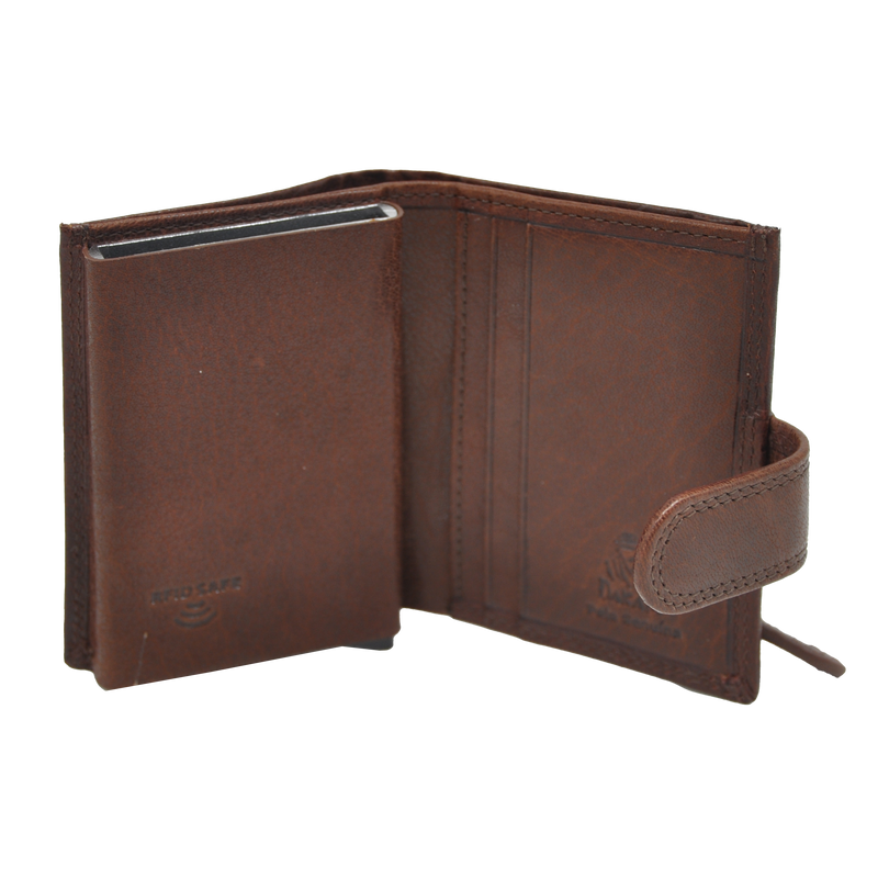 Dakar Wild Leather Credit Card Holder Metal Tube Brown