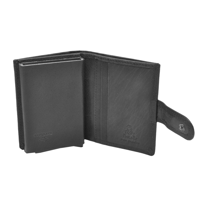 Dakar Wild Leather Credit Card Holder Metal Tube Black