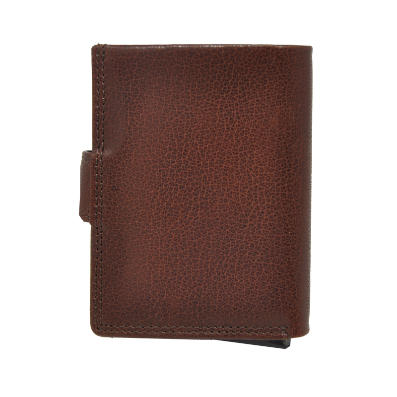 Dakar Wild Leather Credit Card Holder Metal Tube Brown