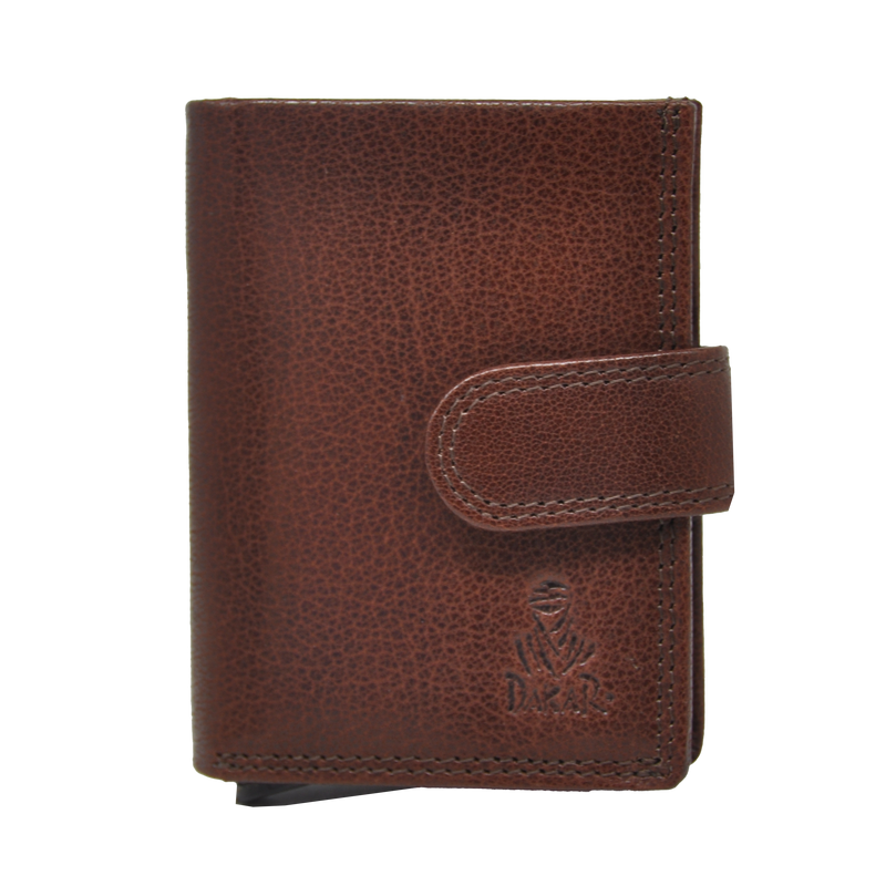 Dakar Wild Leather Credit Card Holder Metal Tube Brown