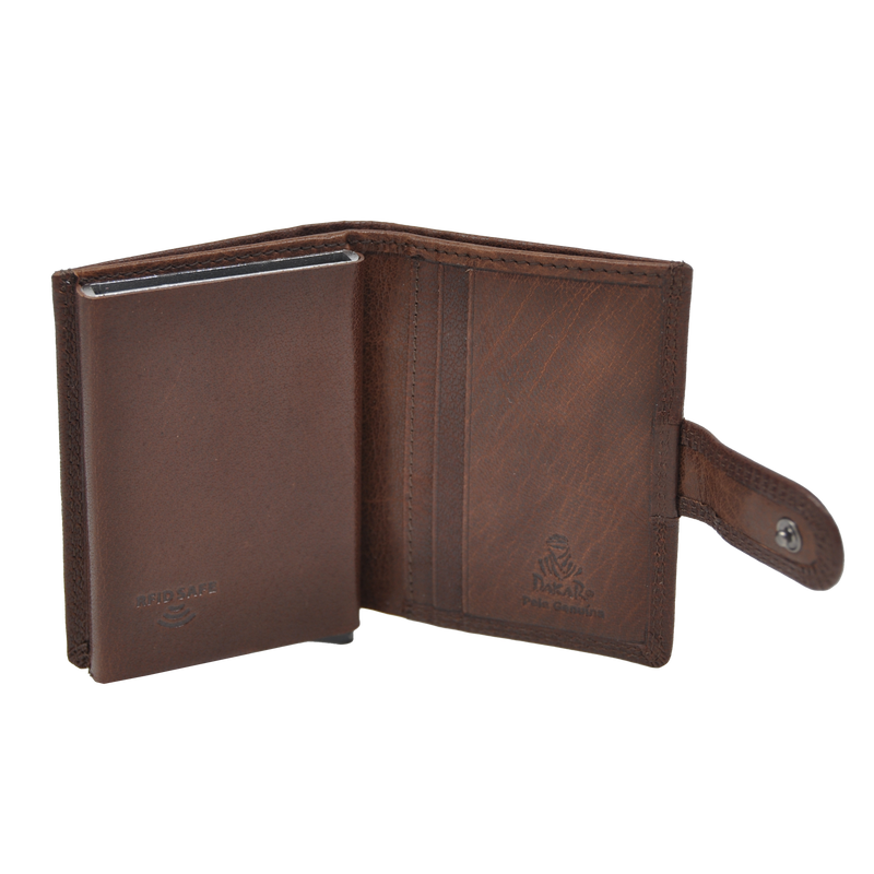 Dakar Wild Leather Credit Card Holder Metal Tube Brown