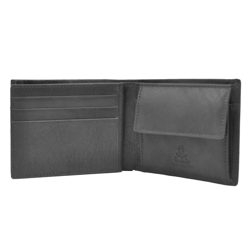 Dakar Wild Leather Wallet with Tab 9cc, Zip & coins Black