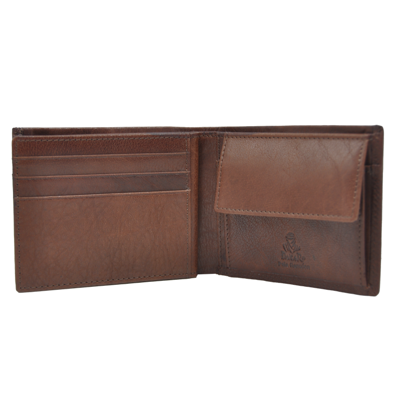 Dakar Wild Leather Wallet with Tab 9cc, Zip & coins Brown