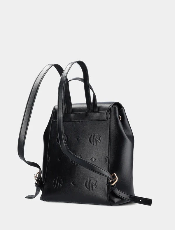 Priya Embossed Print Backpack Black