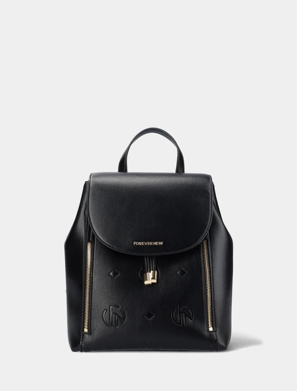 Priya Embossed Print Backpack Black