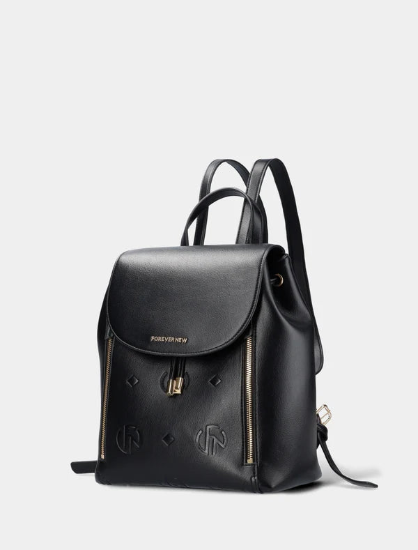 Priya Embossed Print Backpack Black