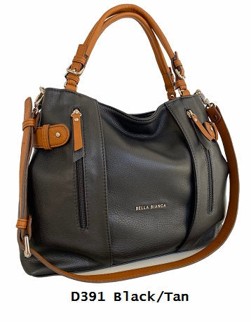 Bella Bianca Leather Handbag Black & Tan